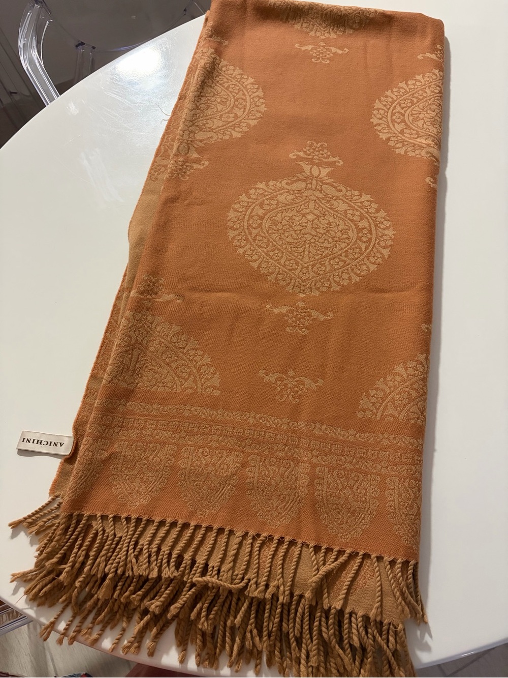 Burnt Orange Jacquard Medallion Throw with Fringe